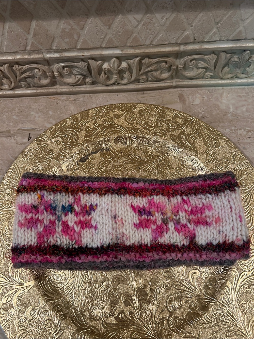 Handcrafted Pink Floral Knit Winter Wool Headband